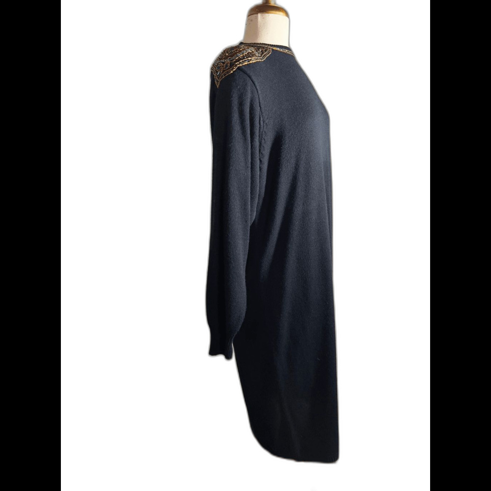 Lady Darian Sweater Dress Size XXL Vintage 90's Maximalist Black Sweater Dress - Picture 5 of 6
